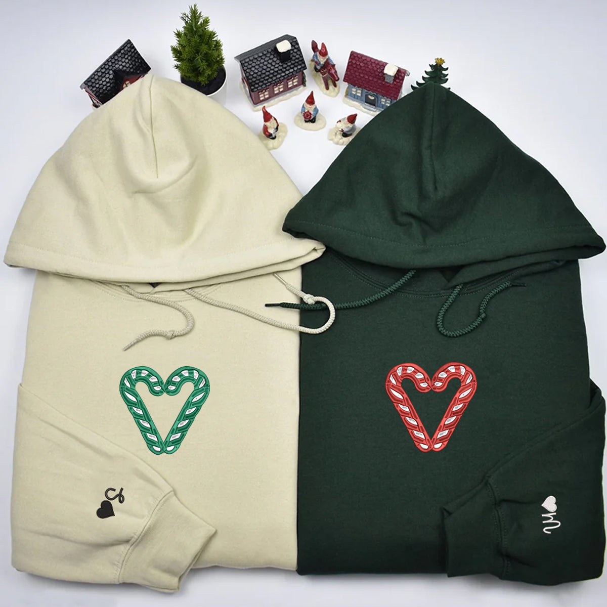 Candy Cane Matching Hoodies for Couples - Custom Embroidered Couple Sweatshirts