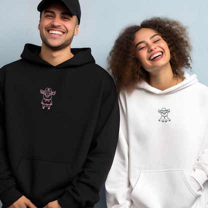 Cowboy Pigs Matching Hoodies for Couples - Custom Embroidered Sweatshirts