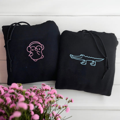 Crocodile and Penguin Matching Hoodies for Couples - Custom Embroidered Sweatshirts