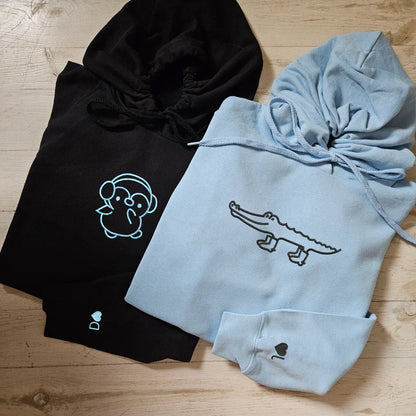 Crocodile and Penguin Matching Hoodies for Couples - Custom Embroidered Sweatshirts