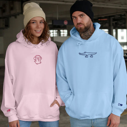 Crocodile and Penguin Matching Hoodies for Couples - Custom Embroidered Sweatshirts