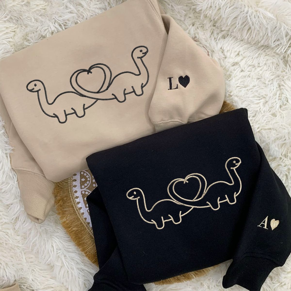 Dinosaur Matching Hoodies for Couples - Custom Embroidered Couple Sweatshirts