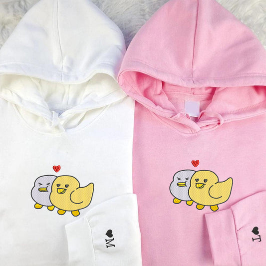 Duck Love Matching Hoodies for Couples - Custom Embroidered Sweatshirts
