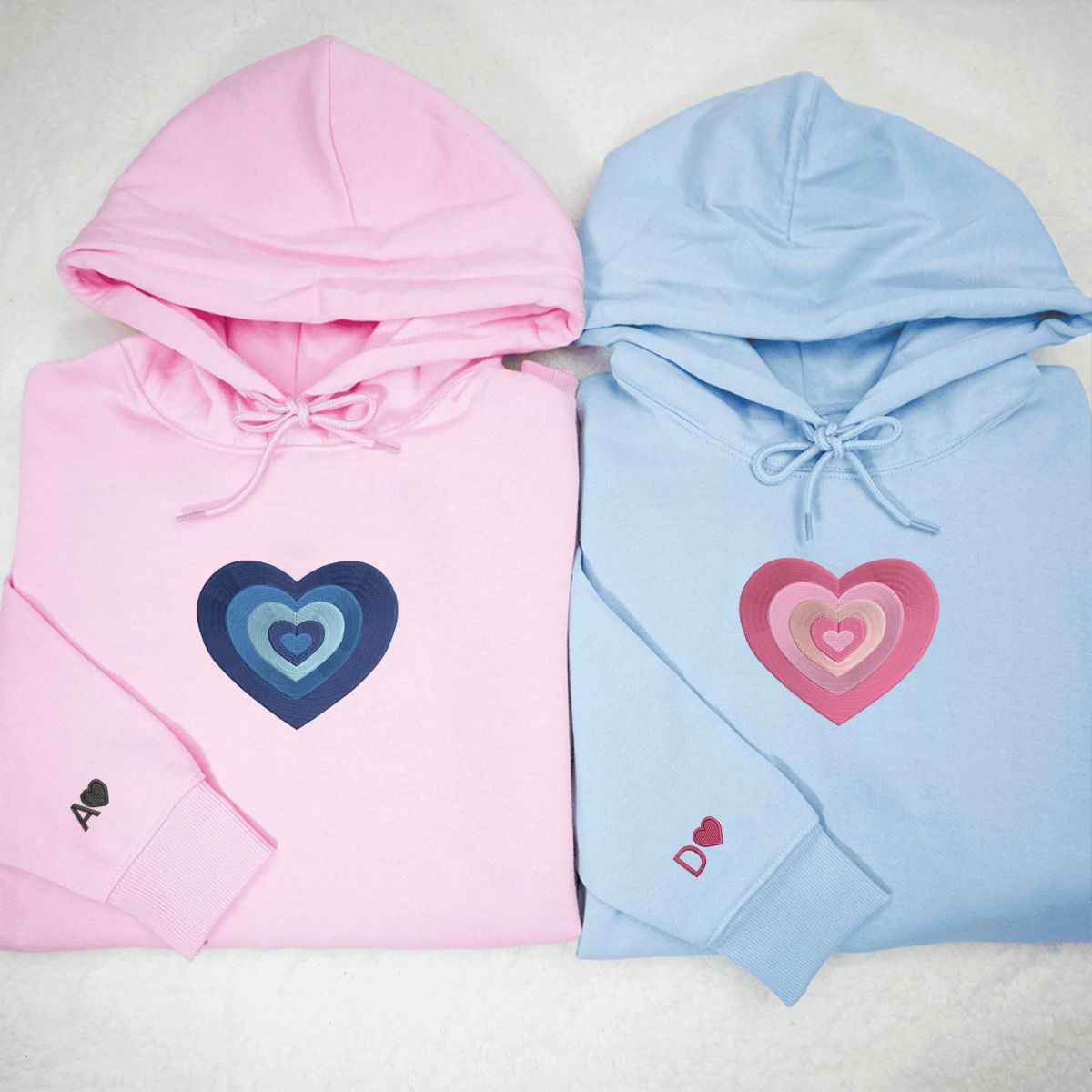 Fading Heart Matching Hoodies for Couples - Custom Embroidered Sweatshirts