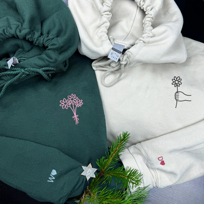 Flower Bouquet Matching Hoodies for Couples - Custom Embroidered Sweatshirts