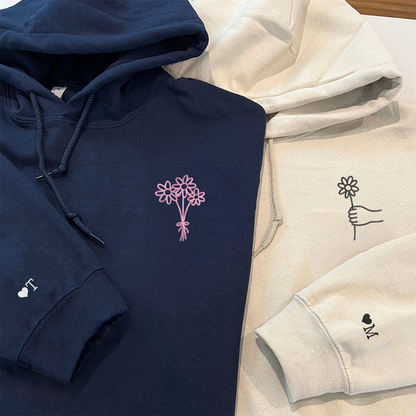 Flower Bouquet Matching Hoodies for Couples - Custom Embroidered Sweatshirts