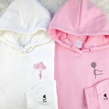 Flower Bouquet Matching Hoodies for Couples - Custom Embroidered Sweatshirts