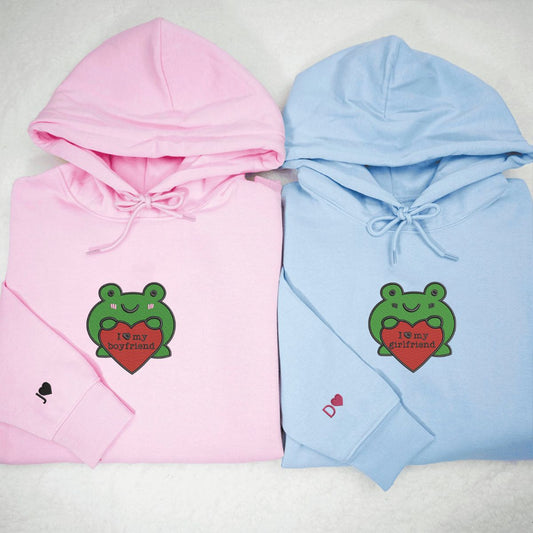 Frog Matching Hoodies for Couples - Custom Embroidered Couple Sweatshirts