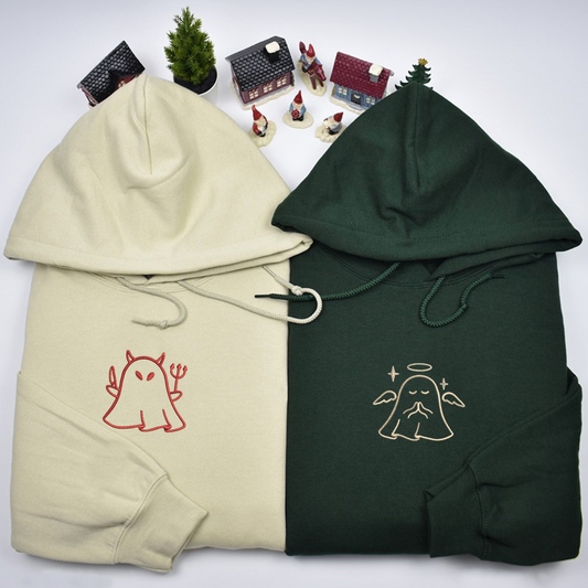 Ghost Angel and Devil Matching Hoodies for Couples - Custom Embroidered Sweatshirts