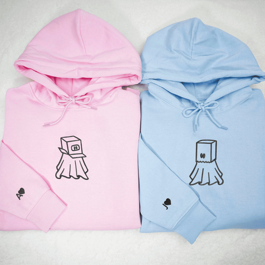 Ghost Boxhead & Paperbag Matching Hoodies for Couples - Custom Embroidered Couple Sweatshirts
