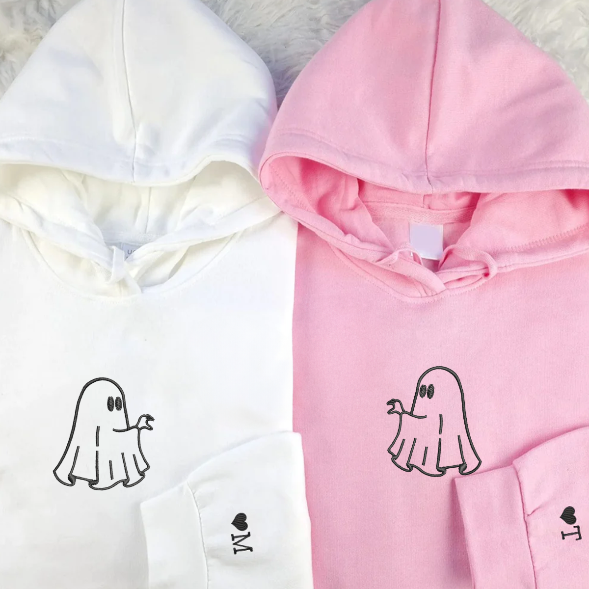 Ghost Heart Hands Matching Hoodies for Couples - Custom Embroidered Couple Sweatshirts