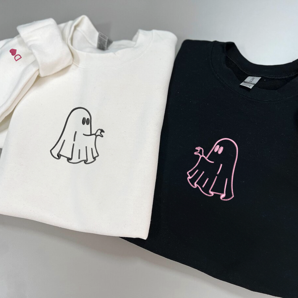 Ghost Heart Hands Matching Hoodies for Couples - Custom Embroidered Couple Sweatshirts