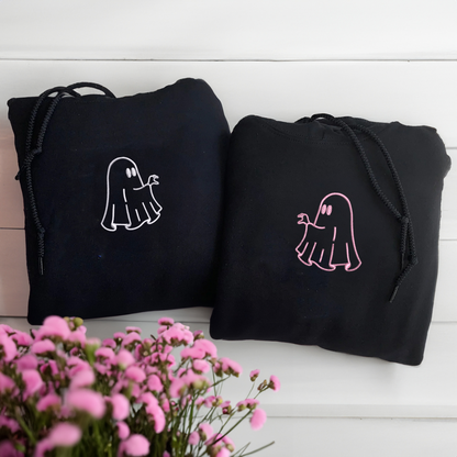 Ghost Heart Hands Matching Hoodies for Couples - Custom Embroidered Couple Sweatshirts