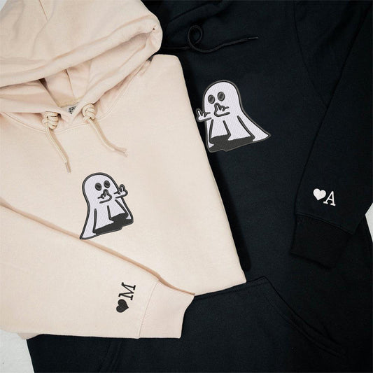 Ghost Cute Hand Matching Hoodies for Couples - Custom Embroidered Couple Sweatshirts