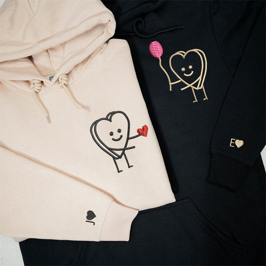 Heart Love Matching Hoodies for Couples - Custom Embroidered Couple Sweatshirts
