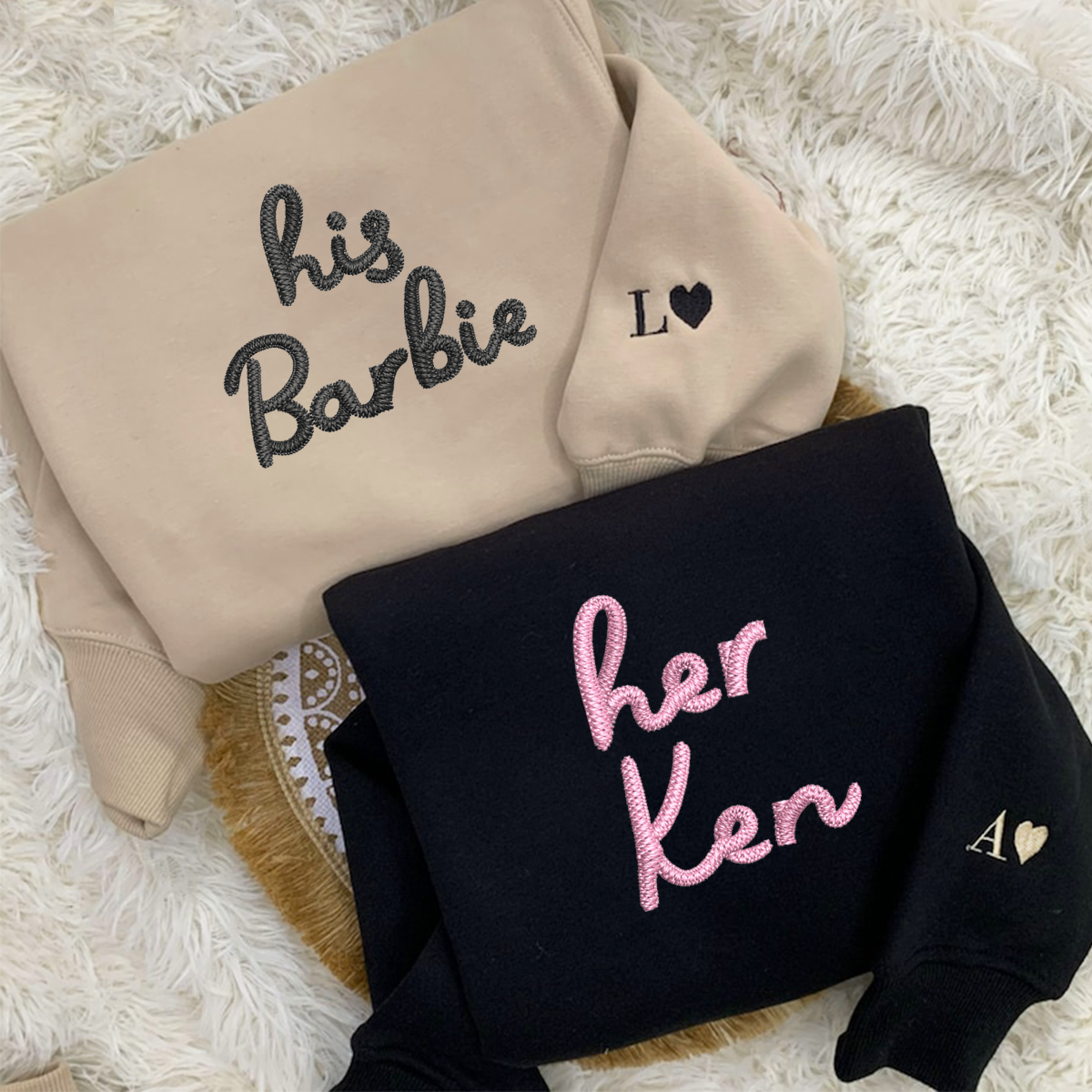 His Barbie Her Ken Matching Hoodies for Couples - Custom Embroidered Sweatshirts