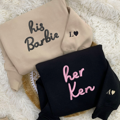 His Barbie Her Ken Matching Hoodies for Couples - Custom Embroidered Sweatshirts