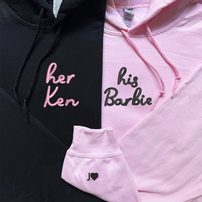 His Barbie Her Ken Matching Hoodies for Couples - Custom Embroidered Sweatshirts