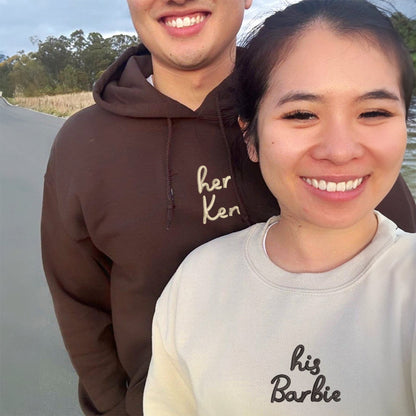 His Barbie Her Ken Matching Hoodies for Couples - Custom Embroidered Sweatshirts