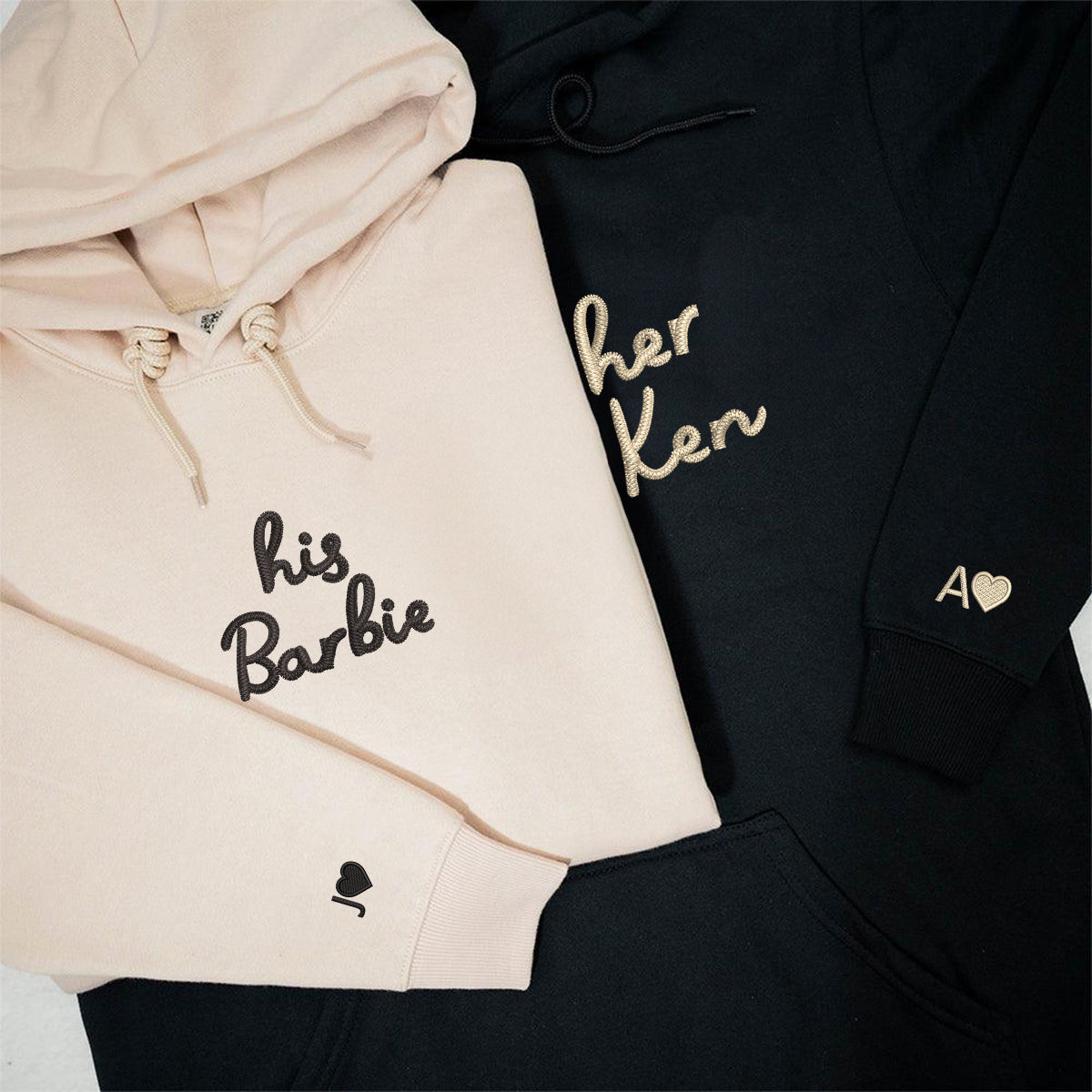 His Barbie Her Ken Matching Hoodies for Couples - Custom Embroidered Sweatshirts