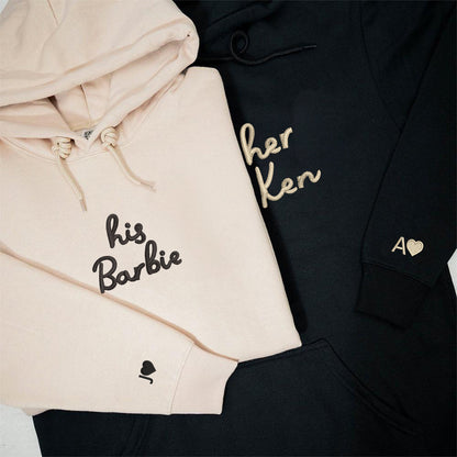 His Barbie Her Ken Matching Hoodies for Couples - Custom Embroidered Sweatshirts