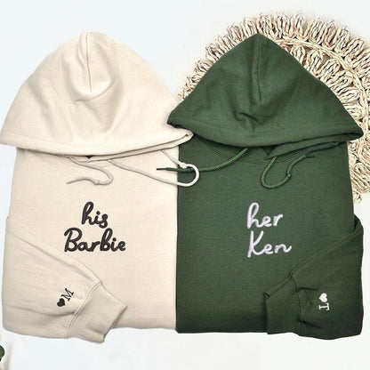 His Barbie Her Ken Matching Hoodies for Couples - Custom Embroidered Sweatshirts