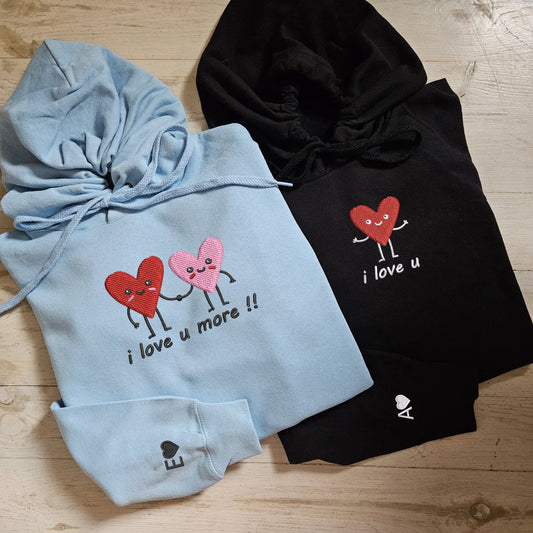 I Love You More Matching Hoodies for Couples - Custom Embroidered Couple Sweatshirts