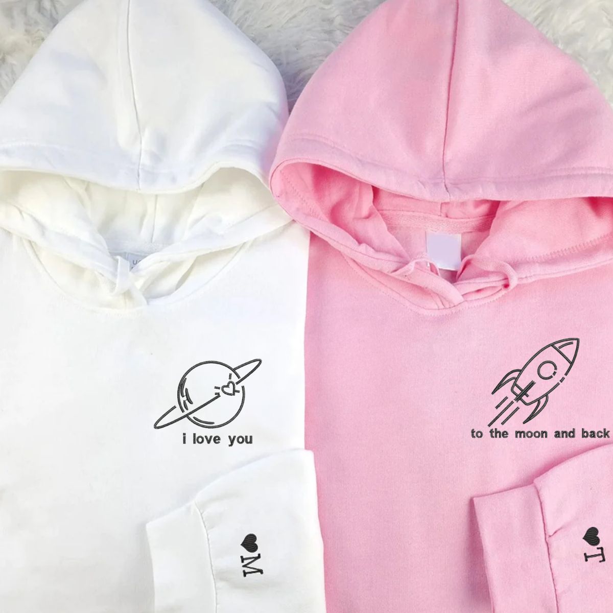 I Love You to the Moon and Back Matching Hoodies for Couples - Custom Embroidered Sweatshirts