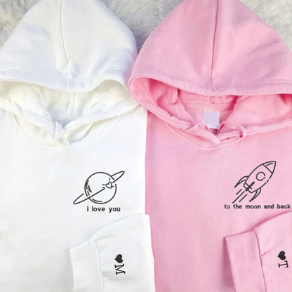 I Love You to the Moon and Back Matching Hoodies for Couples - Custom Embroidered Sweatshirts