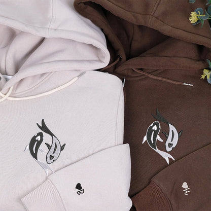 Koi Fish Yin Yang Matching Hoodies for Couples - Custom Embroidered Couple Sweatshirts