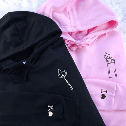 Lighter and Fire Matching Hoodies for Couples - Custom Embroidered Sweatshirts