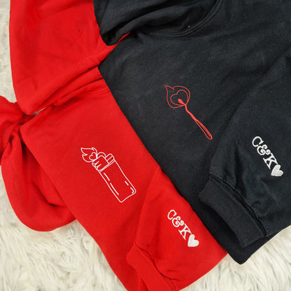 Lighter and Fire Matching Hoodies for Couples - Custom Embroidered Sweatshirts