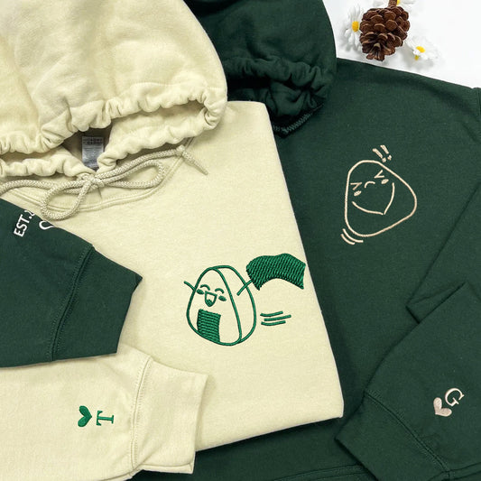 Onigiri Matching Hoodies for Couples - Custom Embroidered Couple Sweatshirts