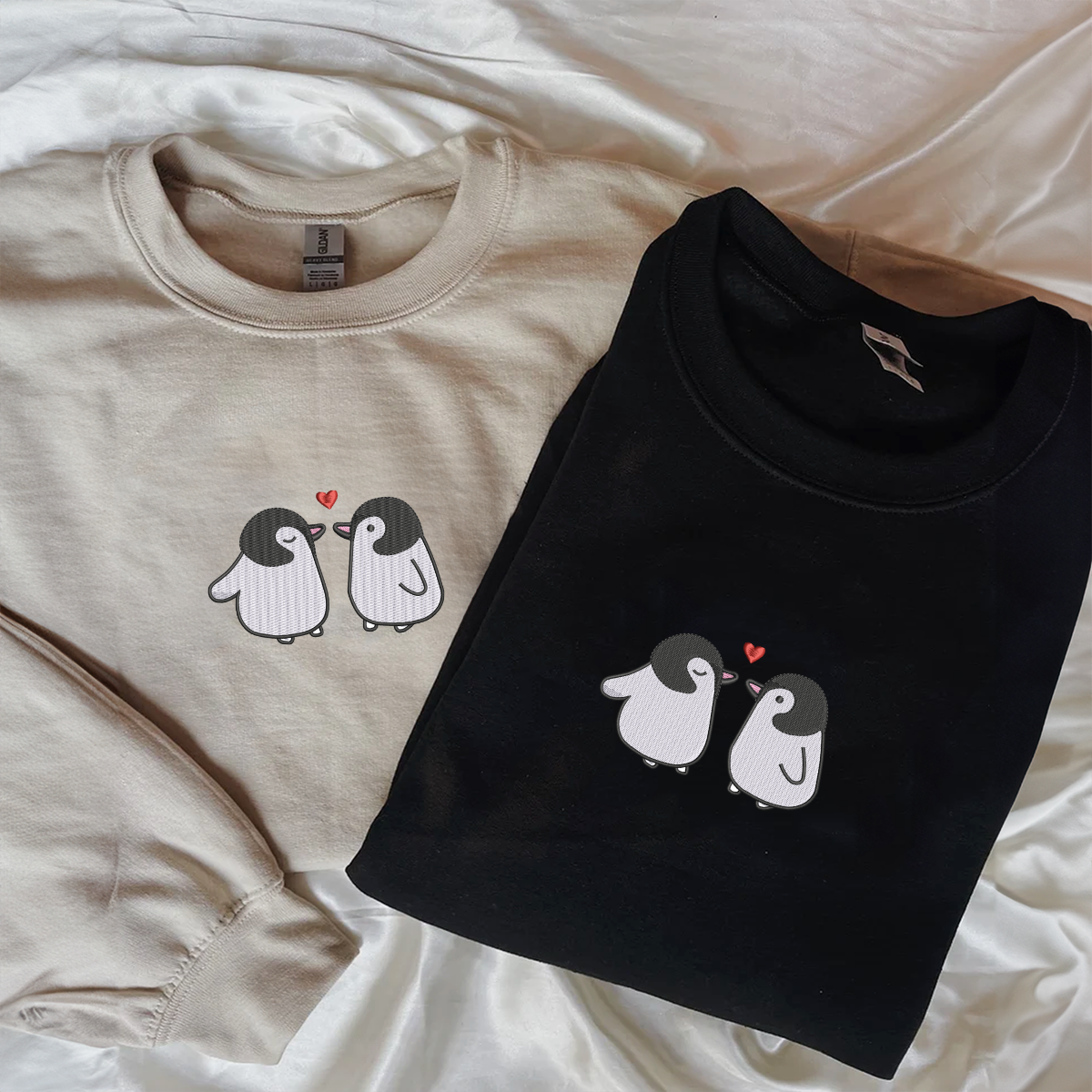 Penguin Love Matching Hoodies for Couples - Custom Embroidered Couple Sweatshirts