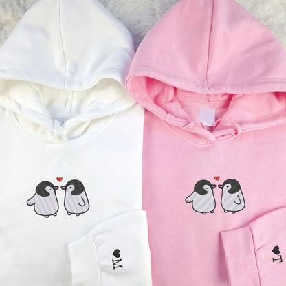 Penguin Love Matching Hoodies for Couples - Custom Embroidered Couple Sweatshirts