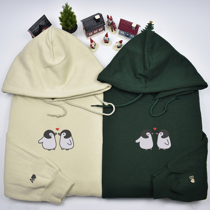 Penguin Love Matching Hoodies for Couples - Custom Embroidered Couple Sweatshirts