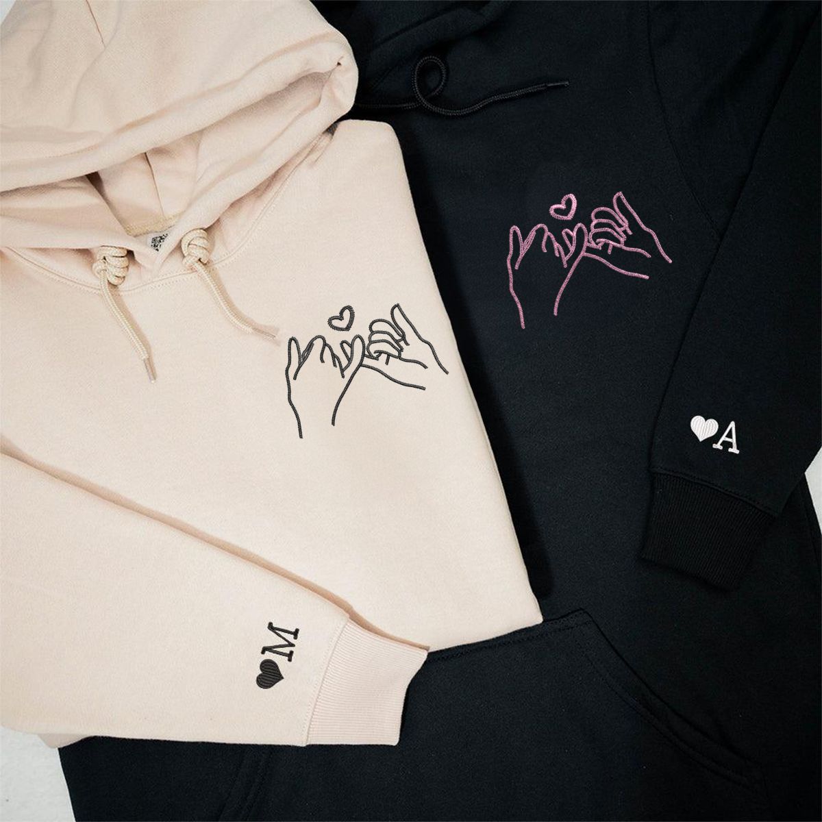 Pinky Promise Matching Hoodies for Couples - Custom Embroidered Couple Sweatshirts
