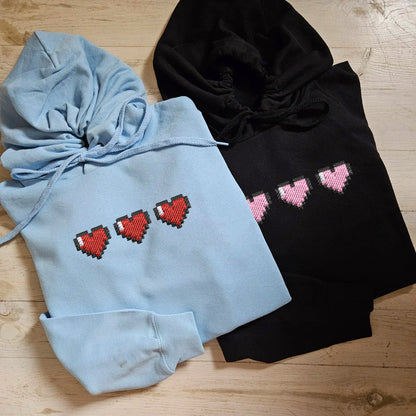 Pixel Heart Matching Hoodies for Couples - Custom Embroidered Sweatshirts
