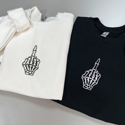 Skeleton Cute Finger Matching Hoodies for Couples - Custom Embroidered Sweatshirts