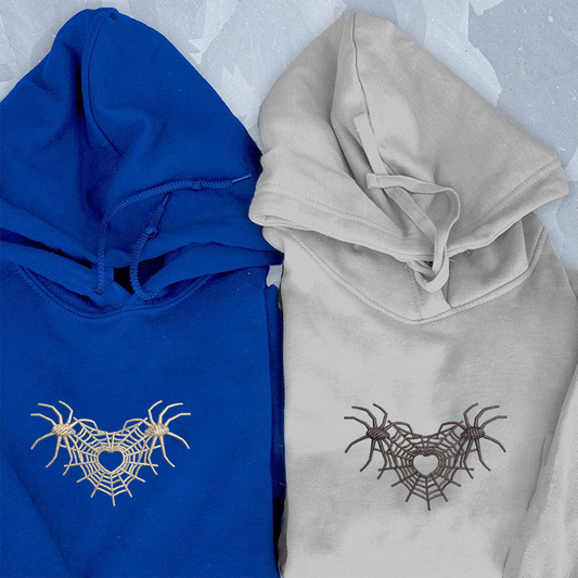 Spider Web Heart 3.0 Matching Hoodies for Couples - Custom Embroidered Sweatshirts