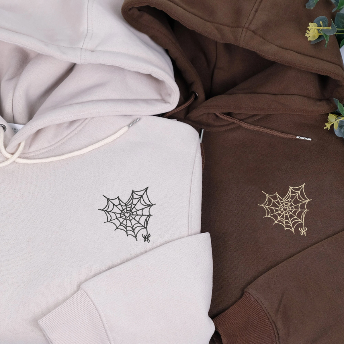 Spider Web Heart Matching Hoodies for Couples - Custom Embroidered Couple Sweatshirts