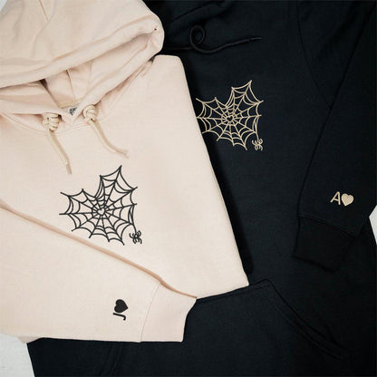 Spider Web Heart Matching Hoodies for Couples - Custom Embroidered Couple Sweatshirts