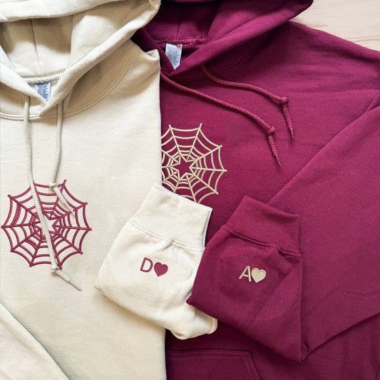 Spiderweb Star Matching Hoodies for Couples - Custom Embroidered Couple Sweatshirts
