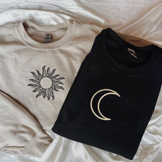 Sun and Moon Matching Hoodies for Couples - Custom Embroidered Couple Sweatshirts