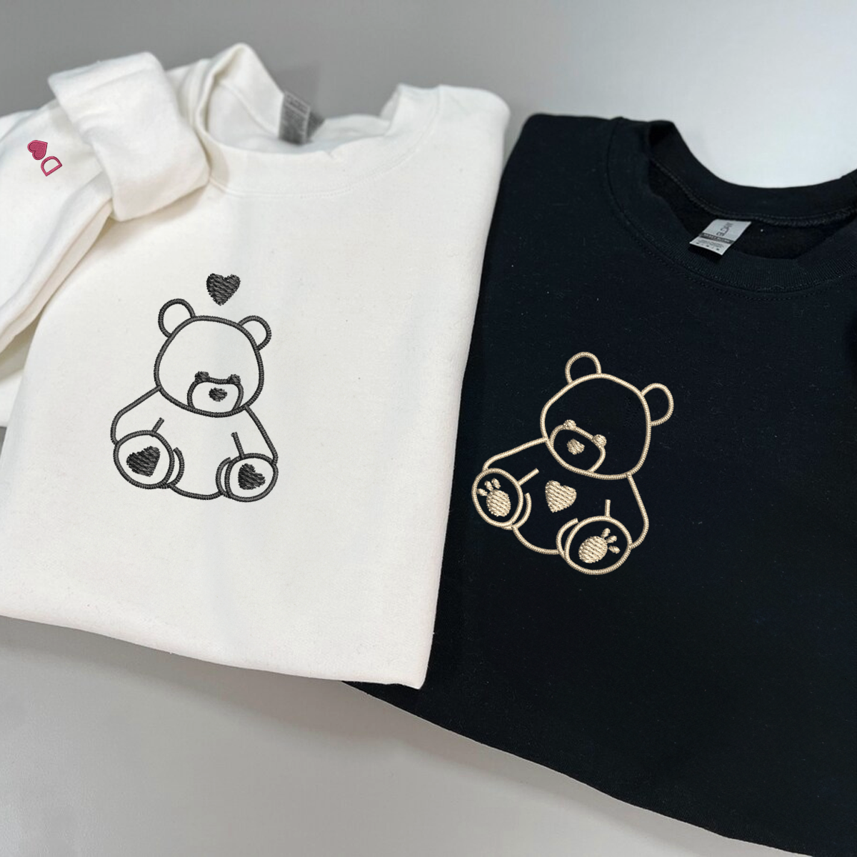Teddy Bear Love Matching Hoodies for Couples - Custom Embroidered Sweatshirts