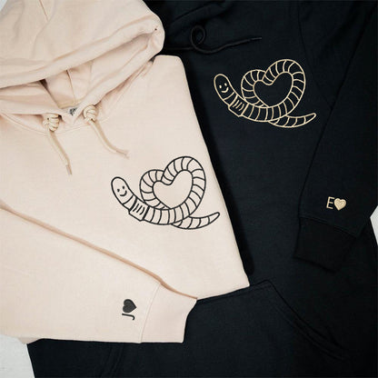 Worm Heart Matching Hoodies for Couples - Custom Embroidered Couple Sweatshirts