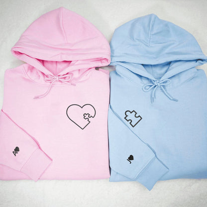You Complete Me Heart Puzzle Matching Hoodies for Couples - Custom Embroidered Sweatshirts