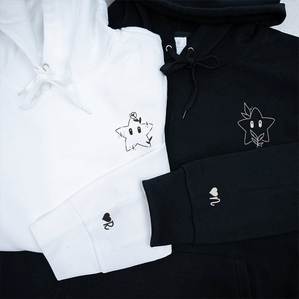 Cute Stars Cartoon Custom Embroidered Matching Hoodies For Couples - Perfect for Cozy Couples Gifts