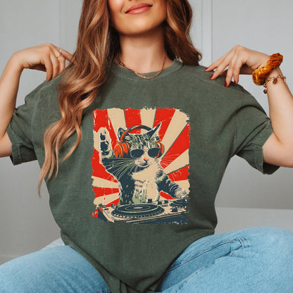 DJ Cat Graphic T-Shirt – Funny Cat with Headphones Tee for Music Lovers