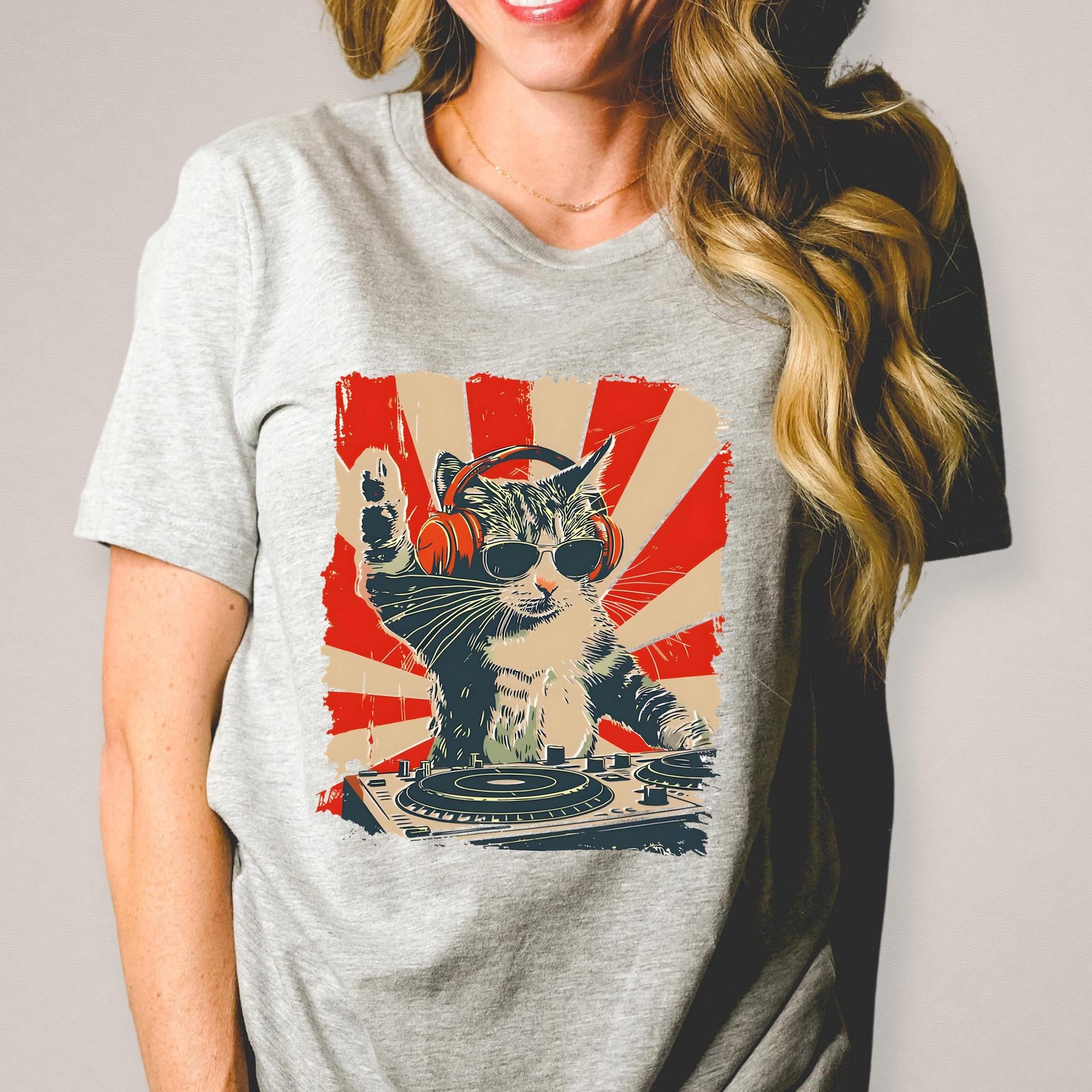 DJ Cat Graphic T-Shirt – Funny Cat with Headphones Tee for Music Lovers